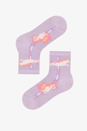 Kız Çocuk Unicorn Carousel Pamuklu 4 Çift Soket Çorap