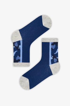 Erkek Çocuk Blue Shade Camo Kamuflaj Desenli Pamuklu 4 Çift Soket Çorap