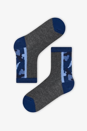 Erkek Çocuk Blue Shade Camo Kamuflaj Desenli Pamuklu 4 Çift Soket Çorap