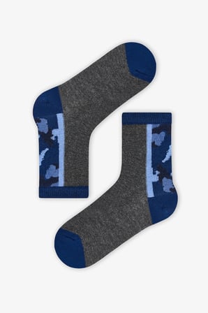 Erkek Çocuk Blue Shade Camo Kamuflaj Desenli Pamuklu 4 Çift Soket Çorap