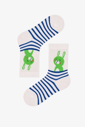 Erkek Çocuk Mavi Astro Bunny Yıldız Desenli Pamuklu 3 Çift Soket Çorap