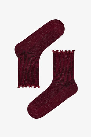 Kahve Bordo Işıltılı Fırfırlı 2 Çift Soket Çorap