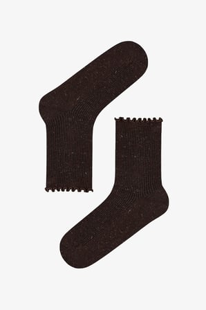 Kahve Bordo Işıltılı Fırfırlı 2 Çift Soket Çorap