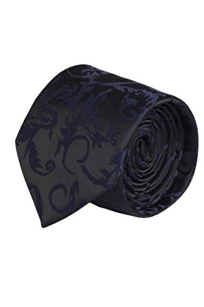 Esgue Hand Made 7.5 cm Lacivert - Siyah Desenli Kravat Mendil