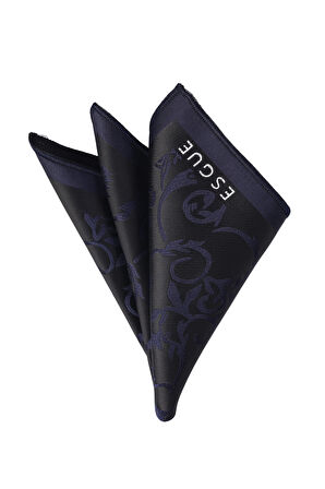 Esgue Hand Made 7.5 cm Lacivert - Siyah Desenli Kravat Mendil