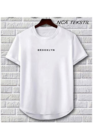 Broklyn Baskılı Original Ünisex Yazlık T-shirt Beyaz