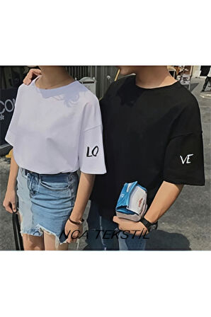 Sevgili Combin Love Baskılı Original Ünisex Yazlık T-shirt 2 li Set Takım