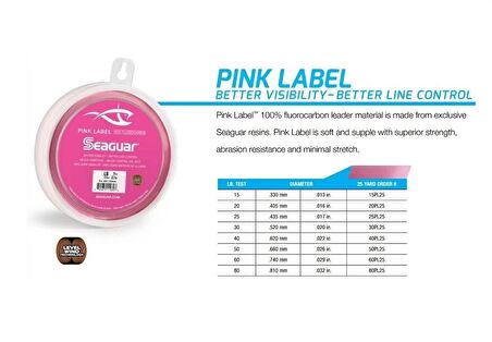 Seaguar Pink Label %100 Fluoro Carbon Misina 22.9mt 0.33mm