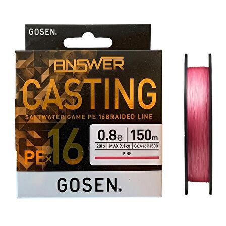 Gosen X16 Casting Answer PE 16 Örgü Spin İpi 150mt Pink 0.8PE-0.148mm