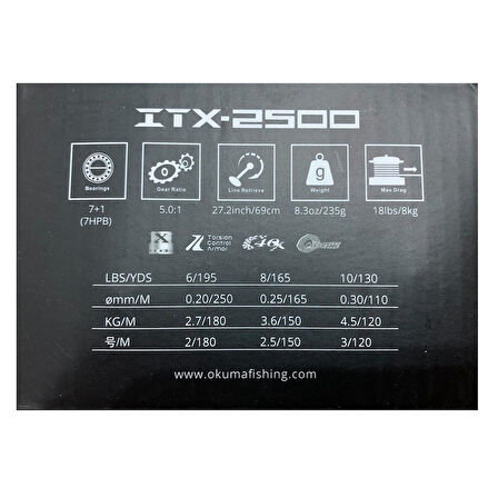 Okuma ITX-2500 7+1BB Spin Olta Makinesi (Sığ Yedek Kafalı)
