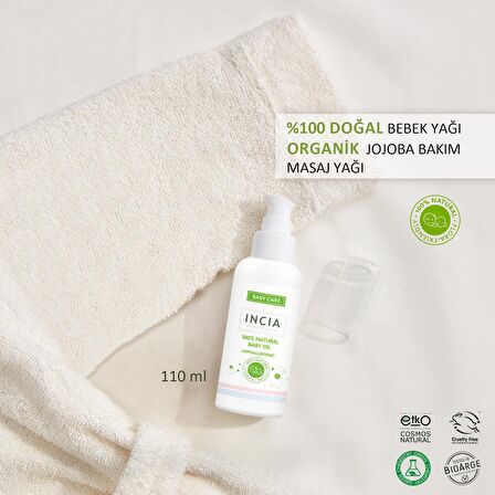 INCIA %100 Doğal Bebek Yağı Organik Jojoba Bakım Masaj Yağı Parafinsiz Bitkisel Vegan 110 ml X 2 Adet