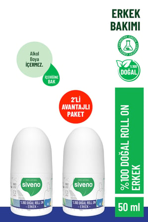 Siveno   Doğal Roll-On Erkek Deodorant Ter Kokusu Önleyici Bitkisel Leke Bırakmayan Vegan 50 Ml X 2 Adet