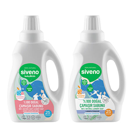 Siveno %100 Doğal Çamaşır Sabunu & Bebek Çamaşır Sabunu Kendinden Yumuşatıcılı Bitkisel Deterjan Konsantre Vegan 750 ml Set