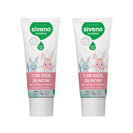 Siveno %100 Doğal Florürsüz Karışık Meyve Aromalı Bebek ve Çocuk İçin Diş Macunu 50 ml X2 Adet