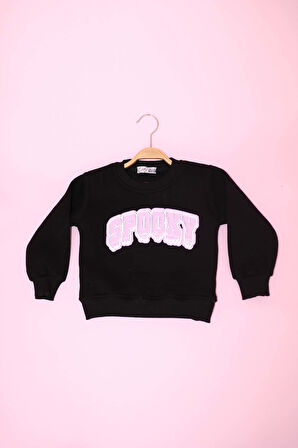 Kız Çocuk Üst  Spooky  Baskılı Bisiklet Yaka Sweatshirt  Üç İplik 1131