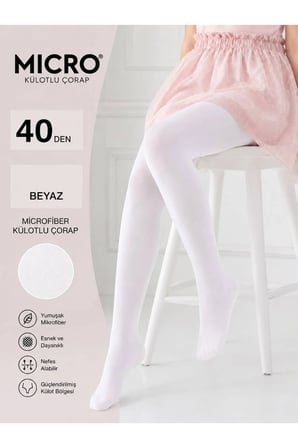 Orta Kalın 40 Den Okul Beyaz Külotlu Çorap