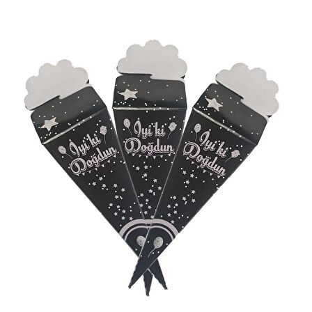 ŞEKER KÜLAHI SİYAH GÜMÜŞ İYİKİ DOĞDUN 20'Lİ