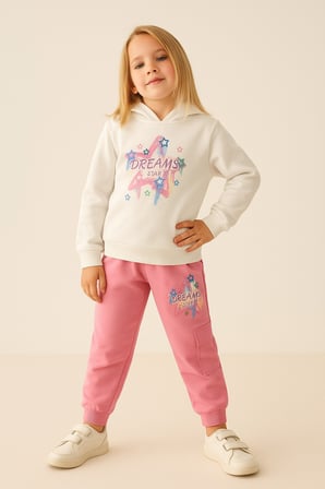 Kız Çocuk Takım Kapüşonlu Sweatshirt ve Kargo Cepli Eşofman Altı 2’li Spor Kombin 4-8 yaş
