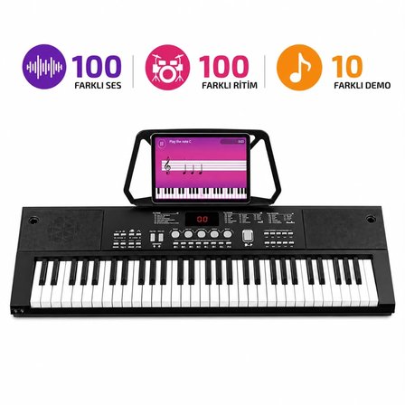 MultiZone 61 Tuşlu Standlı Elektronik Dijital Işıklı Çocuk Piyanosu Mikrofonlu Başlangıç İçin Demolu Keyboard Org