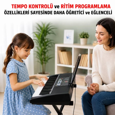 MultiZone 61 Tuşlu Standlı Elektronik Dijital Işıklı Çocuk Piyanosu Mikrofonlu Başlangıç İçin Demolu Keyboard Org