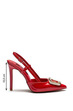 Kadın Yüksek Topuklu Şık Tokalı Rugan Abiye Ayakkabı KIRMIZI  6305