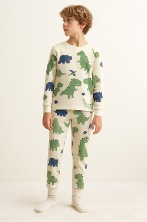 Erkek Çocuk Pijama Takımı Desenli Pamuklu Uzun Kollu Pijama Takımı 2-6 Yaş
