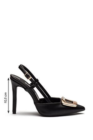 Kadın Yüksek Topuklu Şık Tokalı Rugan Abiye Ayakkabı SİYAH  6305