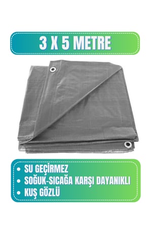 Evkar 3x5 metre Su Geçirmez Pullu Çadır Branda Tente Yağmurluk Gölgelik 3x5m - Gri