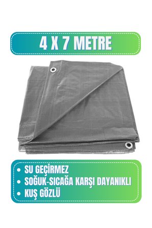 Evkar 4x7 metre Su Geçirmez Pullu Çadır Branda Tente Yağmurluk Gölgelik 4x7m - Gri
