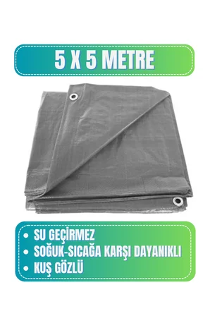 Evkar 5x5 metre Su Geçirmez Pullu Çadır Branda Tente Yağmurluk Gölgelik 5x5m - Gri