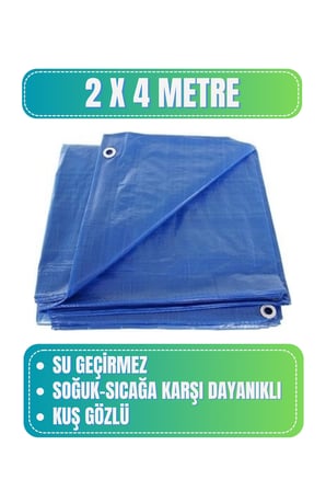 Evkar 2x4 metre Su Geçirmez Pullu Çadır Branda Tente Yağmurluk Gölgelik 2x4m - Mavi