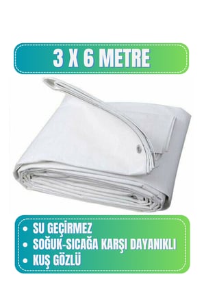 Evkar 3x6 metre Su Geçirmez Pullu Çadır Branda Tente Yağmurluk Gölgelik 3x6m - Beyaz