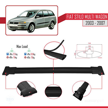 Fiat Stilo Multi Wagon 2003-2007 Arası ile Uyumlu FLY Model Ara Atkı Tavan Barı Siyah 3 Adet