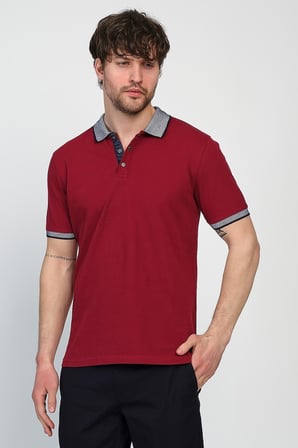 Erkek Basic Düz Kısa Kol Pudra Uzun Polo Yaka Tişört