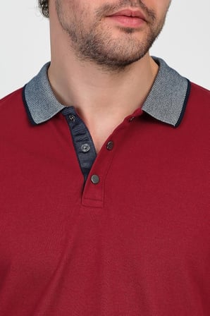 Erkek Basic Düz Kısa Kol Pudra Uzun Polo Yaka Tişört