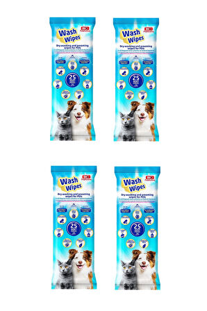 Bio PetActive Wash Wipes Kuru Yıkama ve Bakım Havlusu 25 Lİ  X 4 Paket