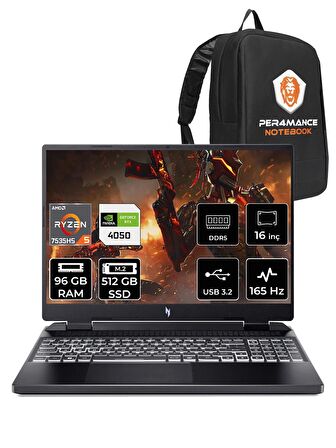 ACER Nitro 16 R5 7535HS 96GB 512GB SSD RTX4050/6GB 165HZ 16'' WUXGA FDOS NH.QKBEY.003 & PER4 ÇANTA
