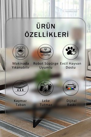 Yıkanabilir Kaymaz Taban Dijital Baskılı Halı ve Yolluk – Leke Tutmaz Salon & Mutfak Halısı
