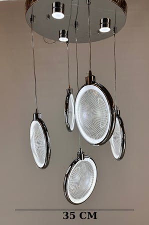 Modern 5'li Krom LED Sarkıt Avize – 3 Boyutlu Optik Işık Efektli