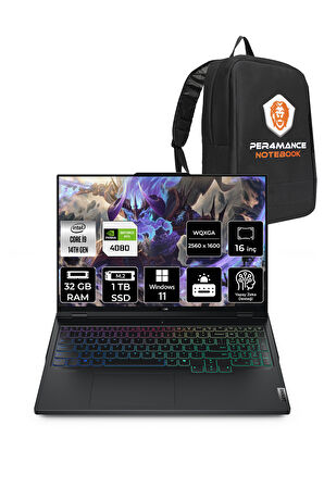 Lenovo Legion Pro 7 i9 14900HX 32GB 1TB SSD RTX4080/12GB 175W 240Hz WQXGA 16" W11P & PER4 ÇANTA