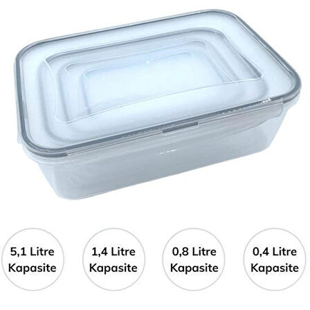 Bst® 4lü İç İçe Sızdırmaz Contalı Kilitli Kapaklı Plastik Erzak Saklama Kapları LC315