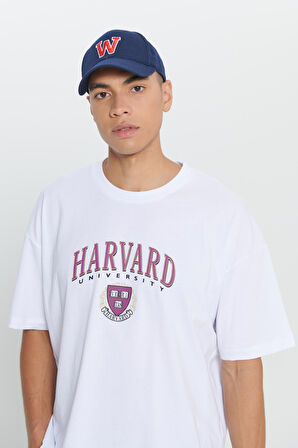 Harvard Lisanslı Oversize Bol Kesim %100 Pamuk Baskılı Bisiklet Yaka Tişört