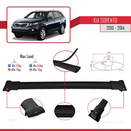 Kia Sorento 2 (XM) 2010-2014 Arası ile Uyumlu FLY Model Ara Atkı Tavan Barı Siyah 3 Adet