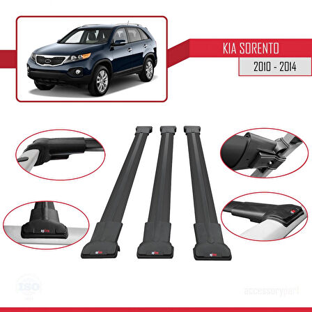 Kia Sorento 2 (XM) 2010-2014 Arası ile Uyumlu FLY Model Ara Atkı Tavan Barı Siyah 3 Adet