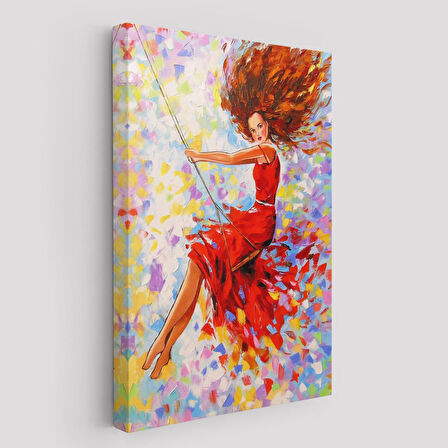 Salıncaktaki Kırmızı Elbiseli Kız Tablosu-6317