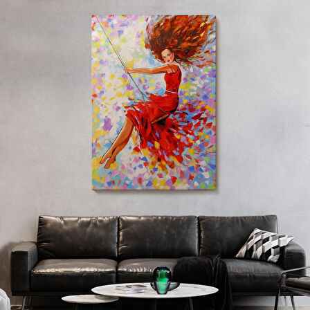 Salıncaktaki Kırmızı Elbiseli Kız Tablosu-6317