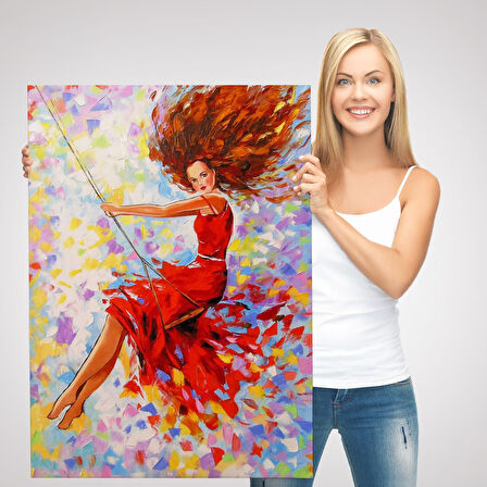 Salıncaktaki Kırmızı Elbiseli Kız Tablosu-6317