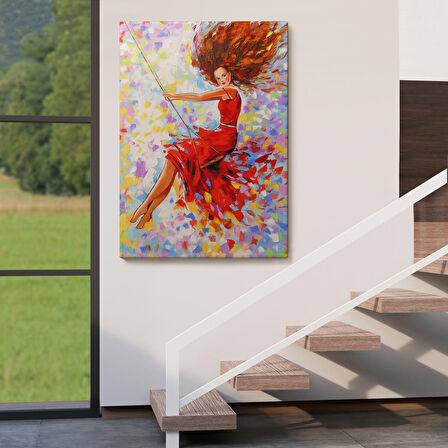 Salıncaktaki Kırmızı Elbiseli Kız Tablosu-6317