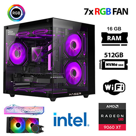 Xaser Eco X100 i7 12700KF 16GB DDR5 Ram 512GB M.2 NVMe SSD 16GB RX9060 XT Sıvı Soğutmalı Hazır Oyuncu Sistemi