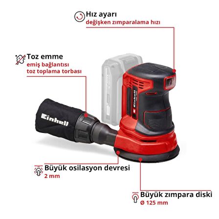 Einhell Akülü Eksantrik Zımpara TE-RS 18 Li-Solo Power X-Change (Lityum-İyon, Devir Elektroniği, Velcro Bant, 1x P80 zımpara kağıdı dahil, Akü ve Şarj Cihazı Dahil Değildir)  - 4462010